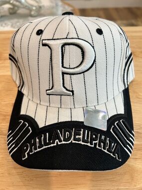 Philadelphia Pinstripe P Logo Baseball Cap - White/Black